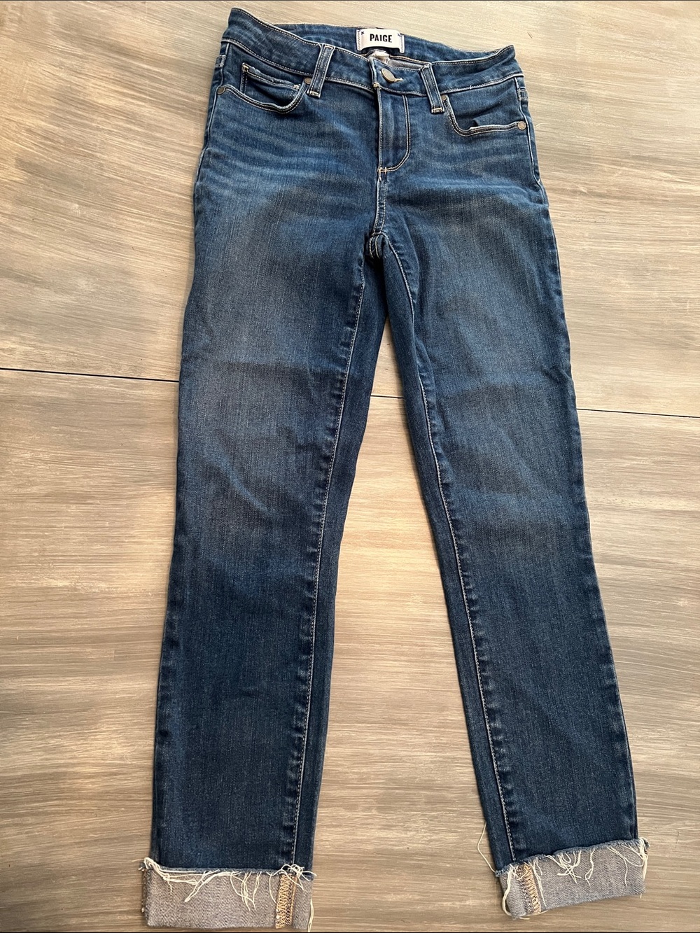 PAIGE Dark Blue High-Rise Cropped Straight Jeans